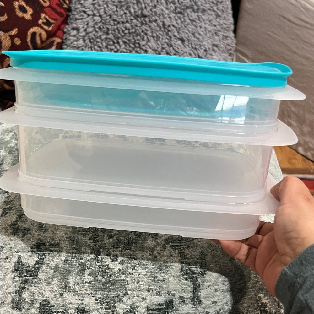 Tupperware Aqua and White Storage Set